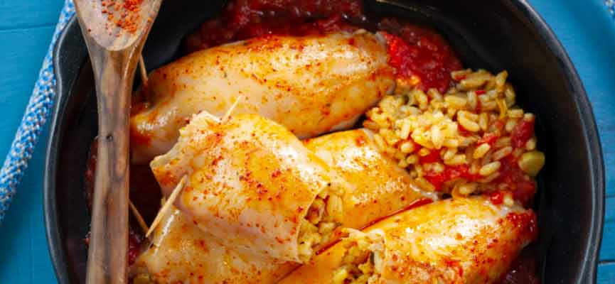 Stuffed squid with piperade Stuffed squid with piperade